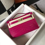 Hermes Kelly Pochette  rose red  bag  22cm - 4