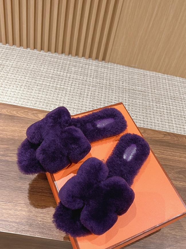 Hermes Oran Purple lambswool slippers - 1