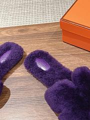 Hermes Oran Purple lambswool slippers - 5