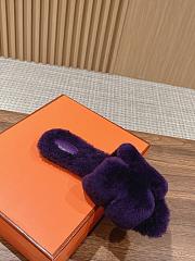 Hermes Oran Purple lambswool slippers - 4