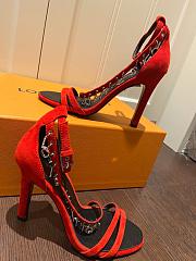 LV suede red high heel sandals 120327A - 4