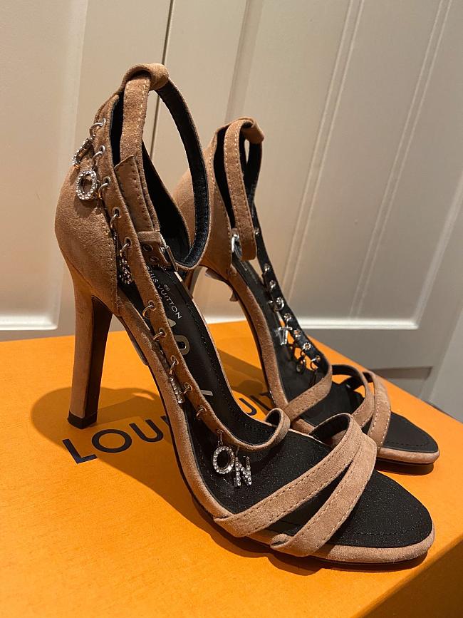 LV suede brown high heel sandals 120327A - 1