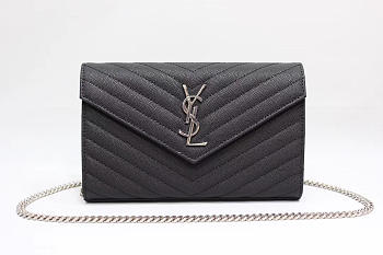  YSL Shoulder black bag 377828K silver chain -22.5x14x4cm