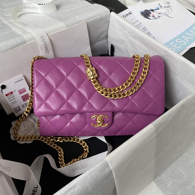 Chanel classic lambskin  purple red bag AS4661A -16x25x10cm - 1