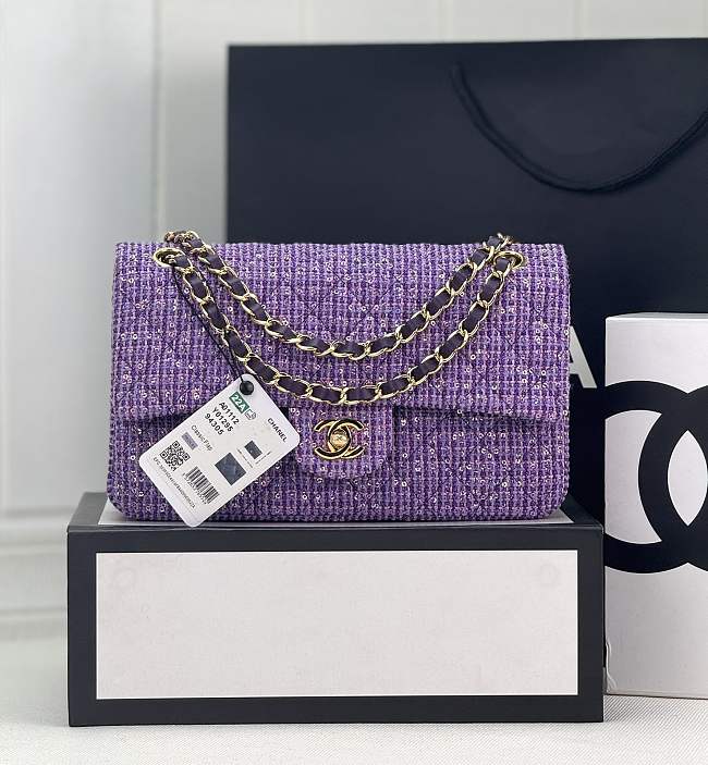 Chanel classic woolen purple bag2 240422A -25cm - 1