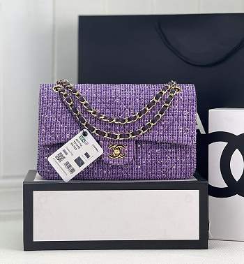 Chanel classic woolen purple bag2 240422A -25cm