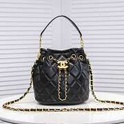 Chanel  Retro drawstring button bag lambskin black 21×24×14cm - 1