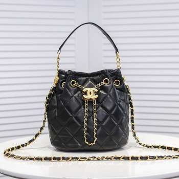 Chanel  Retro drawstring button bag lambskin black 21×24×14cm