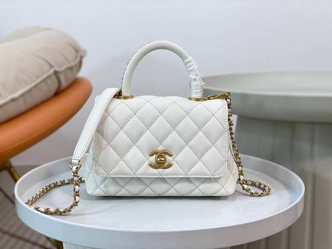 Chanel Coco Top Handle Handbag Calfskin white 19cm - 1