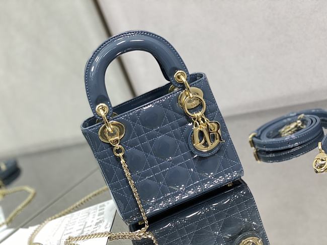 DIOR LADY MINI  6603A Patent leather denim blue gold buckle 17x7x15cm - 1