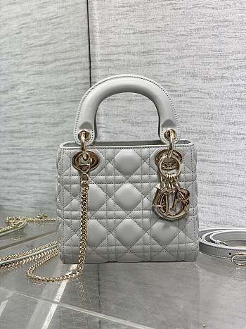 DIOR LADY MINI 6603A white blue gold buckle 17x7x15cm