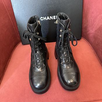 Chanel calfskin black short boots