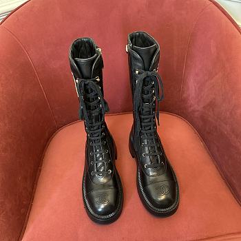 Chanel calfskin black long boots