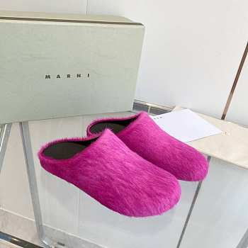 Marni Slides Fur rose red